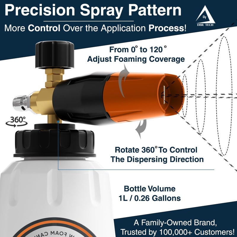 DBR Tech Foam Cannon for Pressure Washer, 1.1mm Orifice, 1000-4000 PSI, 1/4 Inch Quick Connector, Wide Neck and Adjustable Spray, Heavy Duty Car Snow Foam Blaster for Superior Foaming & Deep Clean, Orange - Image 4